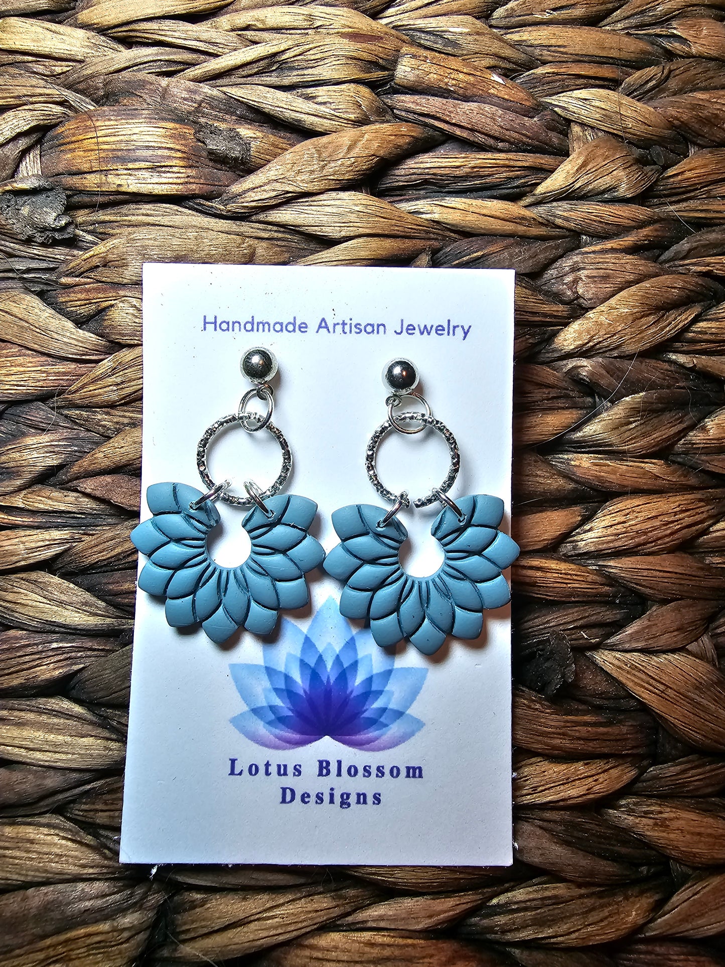 Scalloped Lotus Flower Fan Dangle Polymer Clay Earring