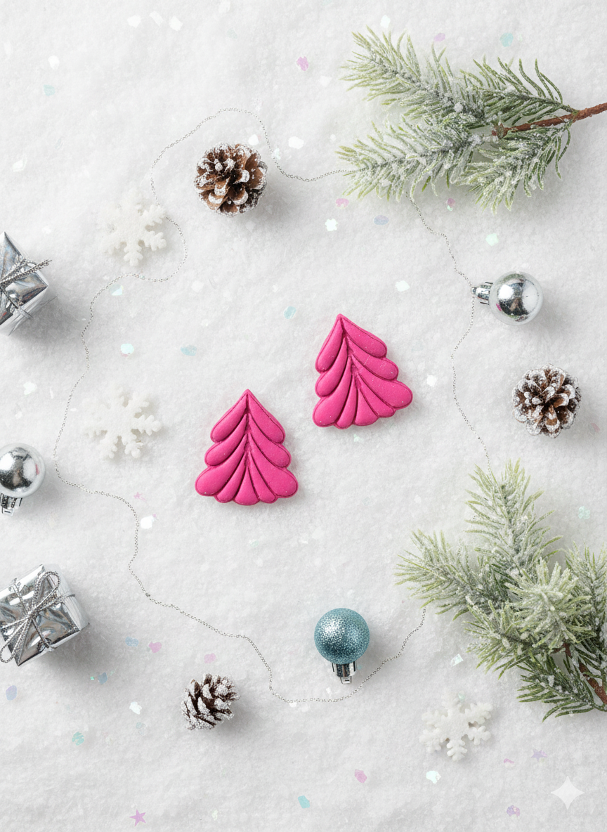 Christmas Tree Stud Earrings- Polymer Clay