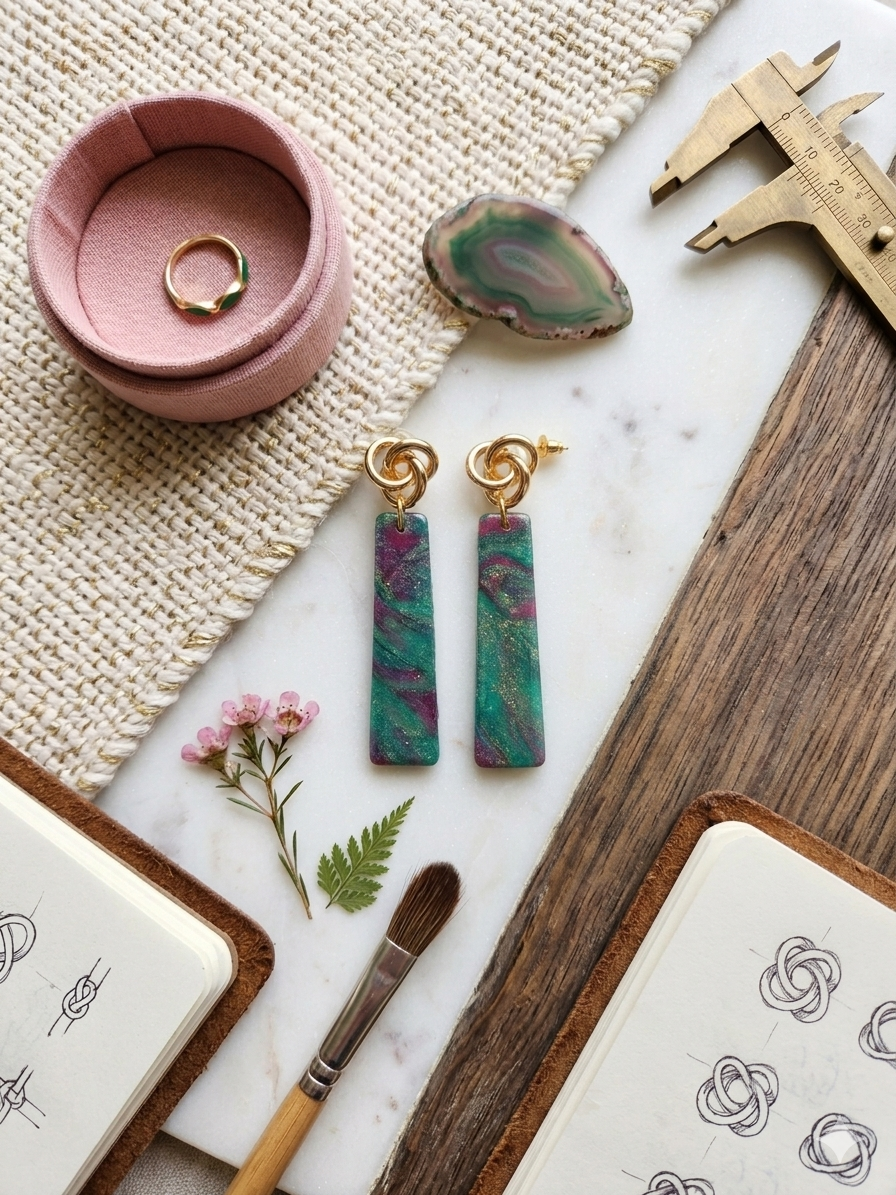 Polymer Clay Summertime Marble Bar Dangle Earring
