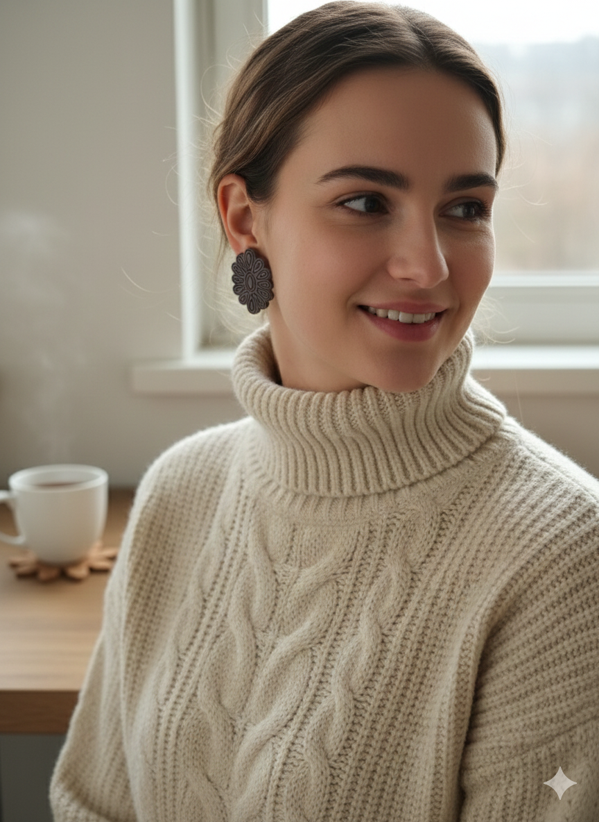 The Serena - Embossed Statement Stud Earrings - Polymer Clay