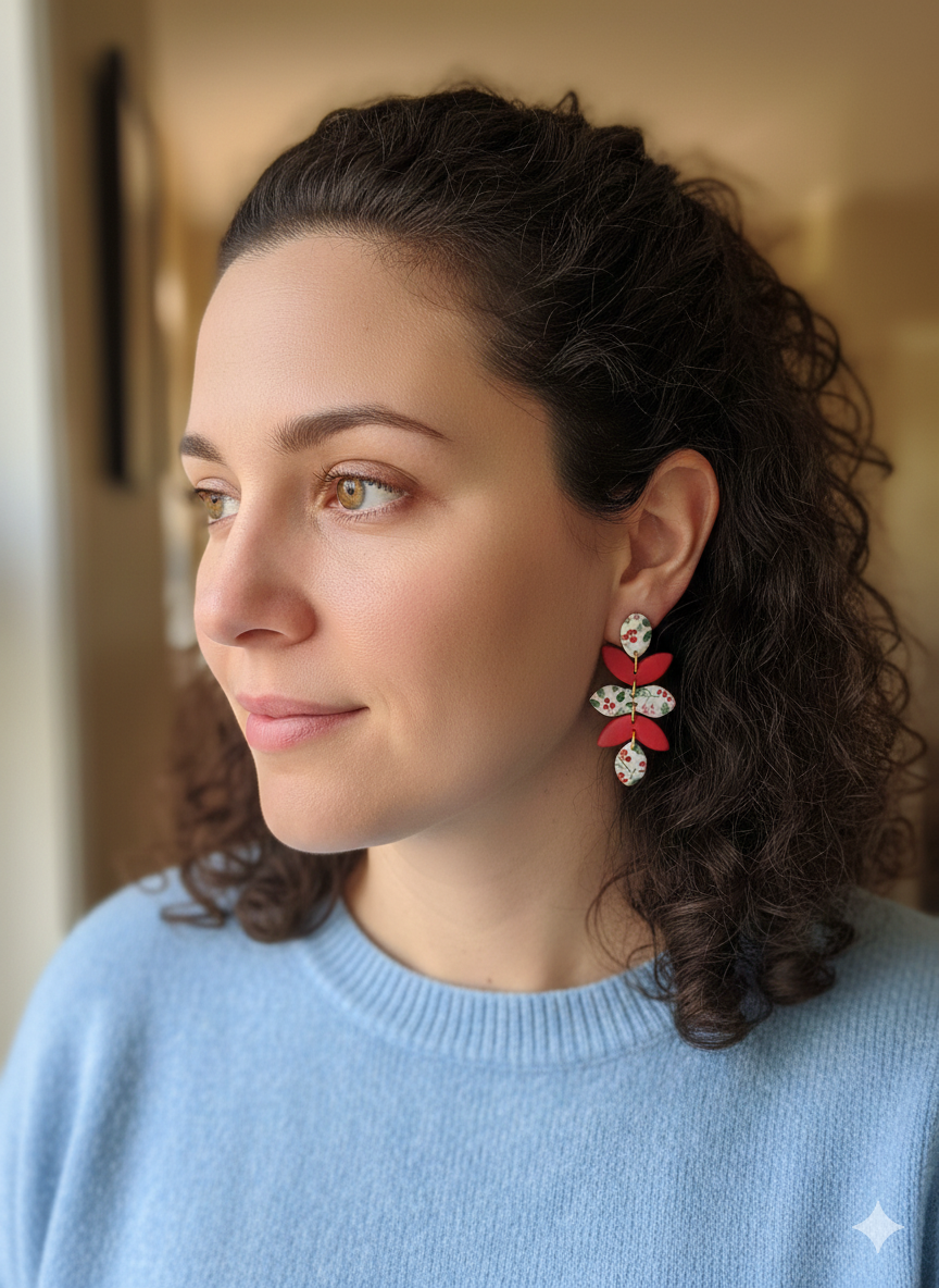 Polymer Clay Multi Link Petal Drop Dangle Earrings