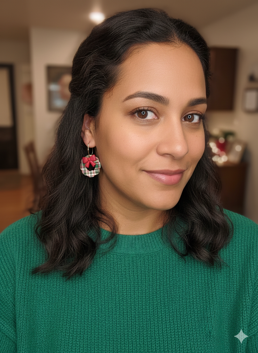 Holiday Plaid Polymer Clay Wreath Earrings