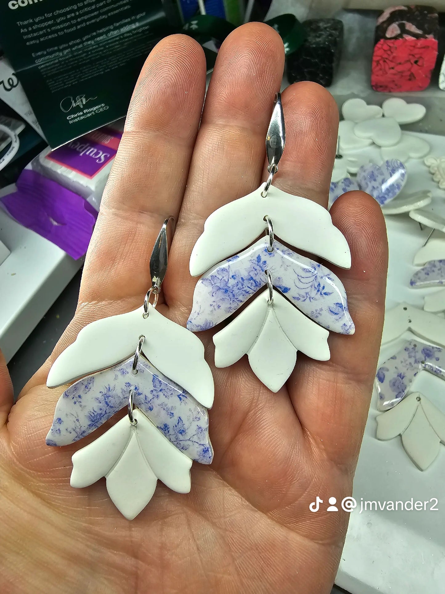 Polymer Clay Tiered Leaf Dangle Earrings