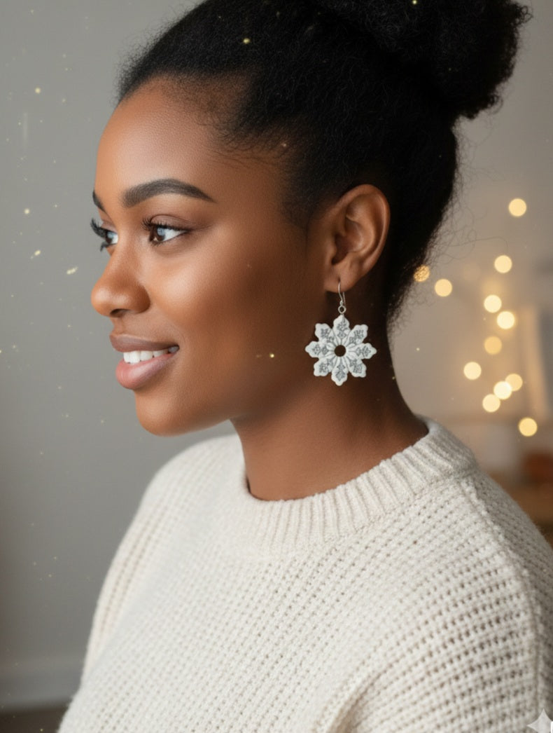 Polymer Clay Snowflake Dangle Earrings