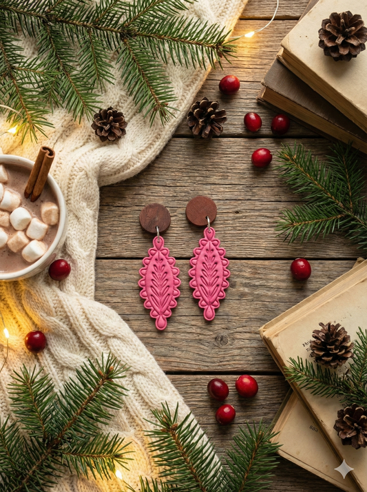 Coco Embossed Polymer Clay Dangle Earrings