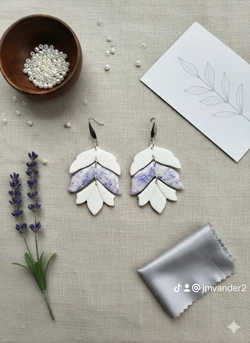 Polymer Clay Tiered Leaf Dangle Earrings