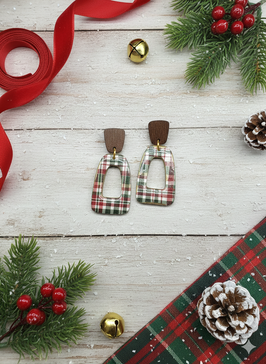 Polymer Clay Holiday Printed Bell Dangle Earrings