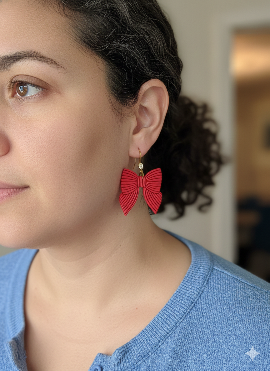 Polymer Clay Dangle Earrings-Limited Bow Drop