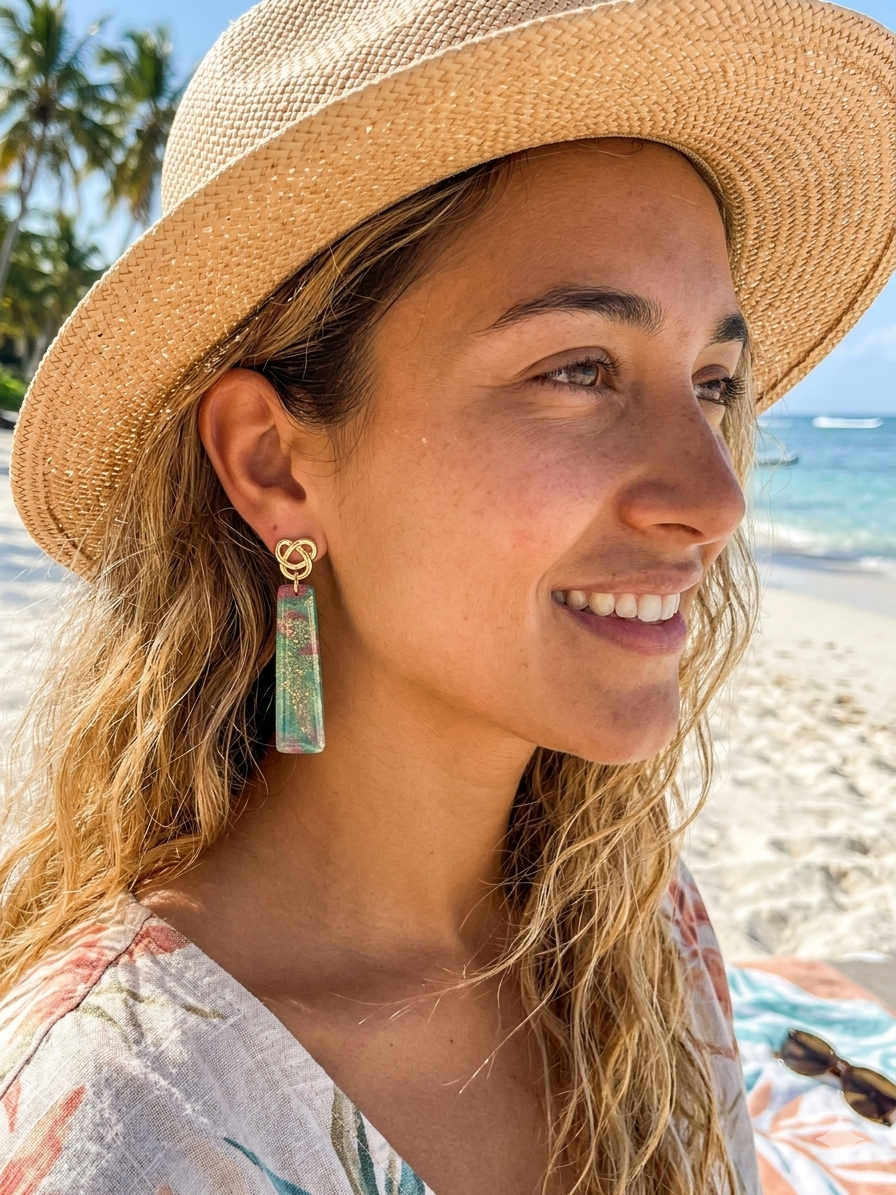Polymer Clay Summertime Marble Bar Dangle Earring