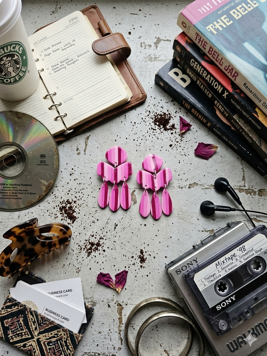 Polymer Clay Earrings 90s Retro Colorful Stripe Dangle