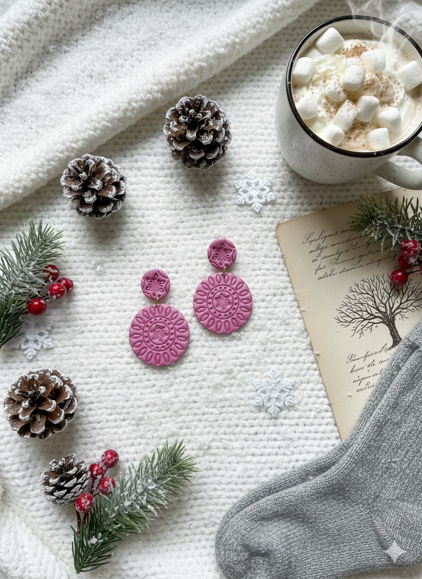 Astoria Snowflake Polymer Clay Dangle Earrings