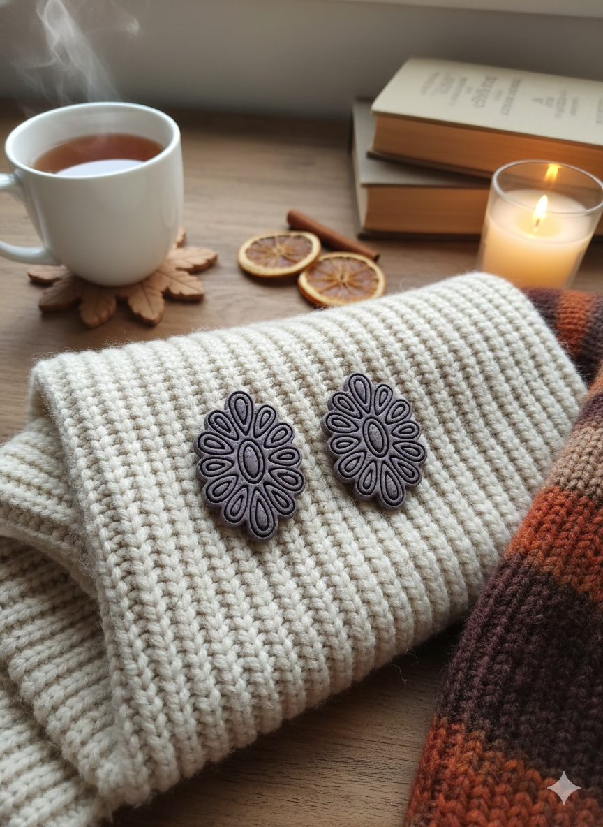 The Serena - Embossed Statement Stud Earrings - Polymer Clay