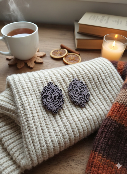 The Serena - Embossed Statement Stud Earrings - Polymer Clay
