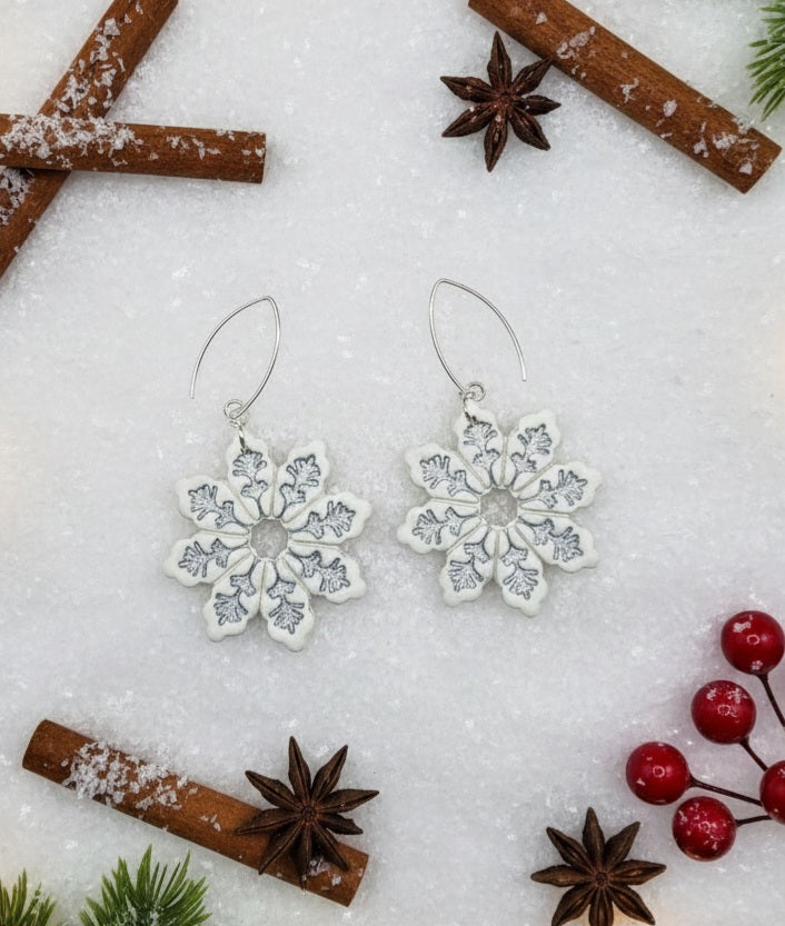 Polymer Clay Snowflake Dangle Earrings