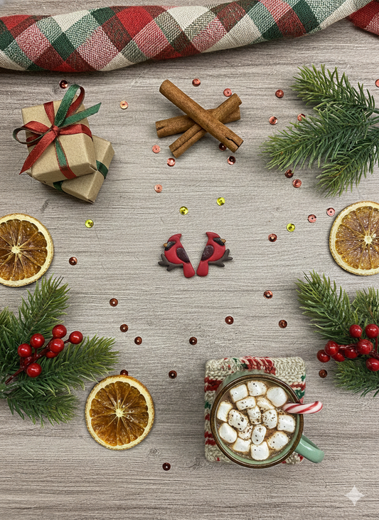 Holiday Collection - Cardinal Studs - Polymer Clay Earrings
