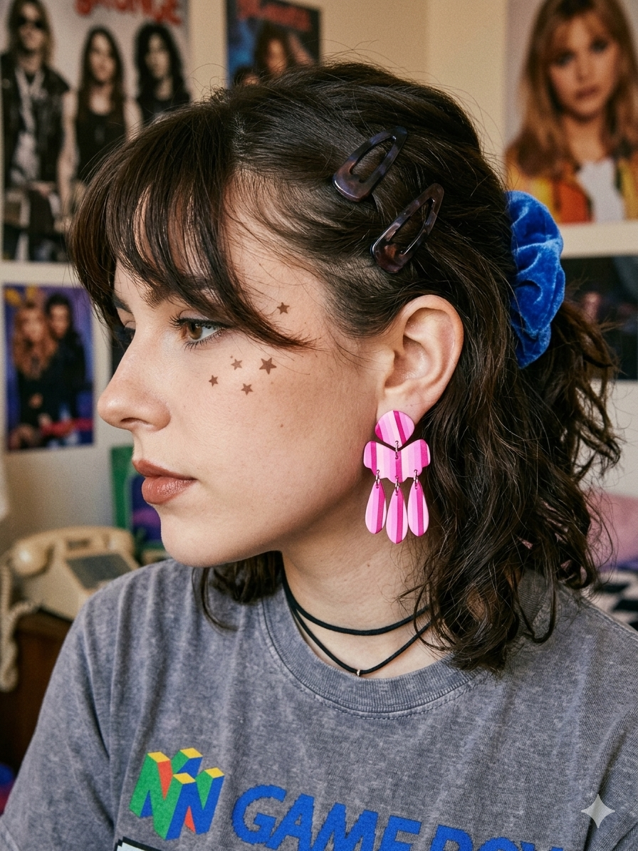 Polymer Clay Earrings 90s Retro Colorful Stripe Dangle