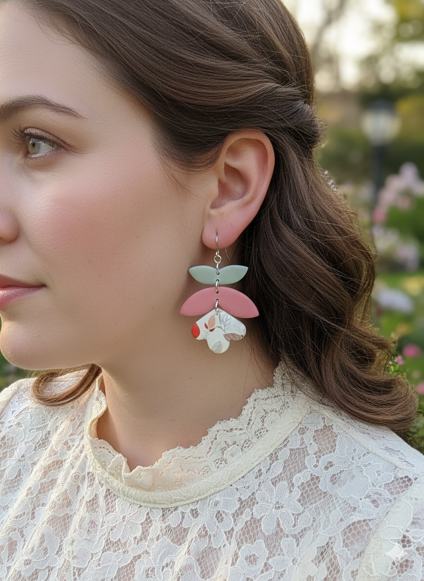 Romantic Garden Petal Drop Polymer Clay Earrings
