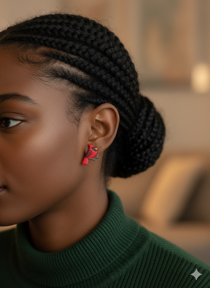 Holiday Collection - Cardinal Studs - Polymer Clay Earrings