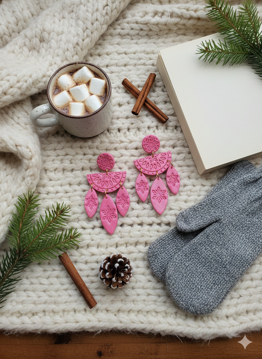 Elsa Snowflake Polymer Clay Dangle Earrings