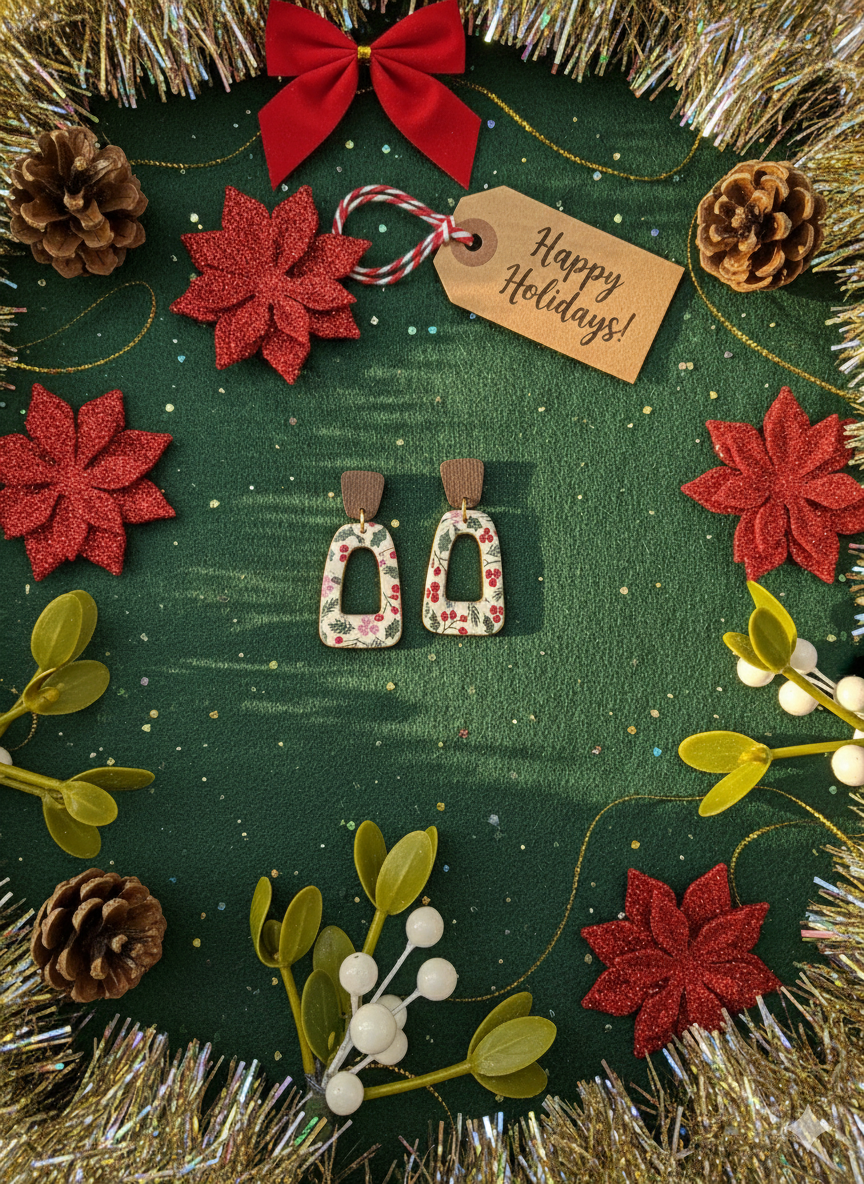 Polymer Clay Holiday Printed Bell Dangle Earrings