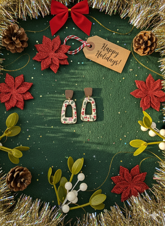 Polymer Clay Holiday Printed Bell Dangle Earrings