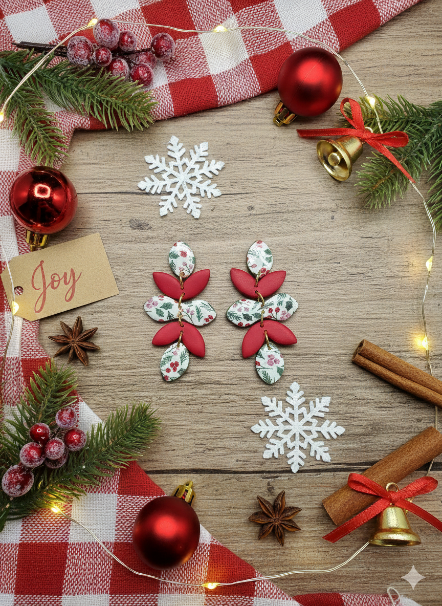 Polymer Clay Multi Link Petal Drop Dangle Earrings