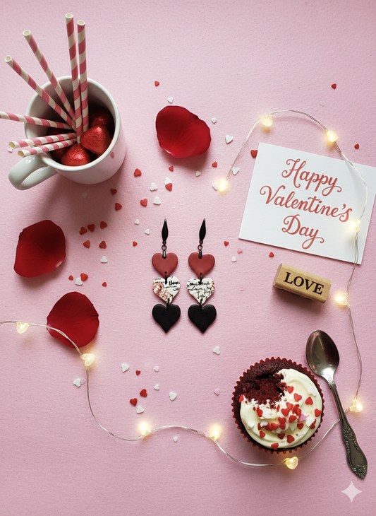 Hearts In Line - Polymer Clay Dangle Earrings