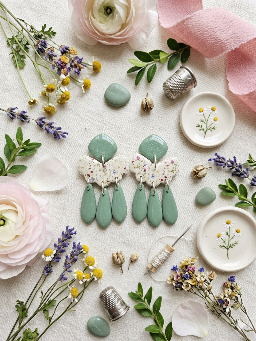 Polymer Clay Earrings - Spring Garden Party Dangles
