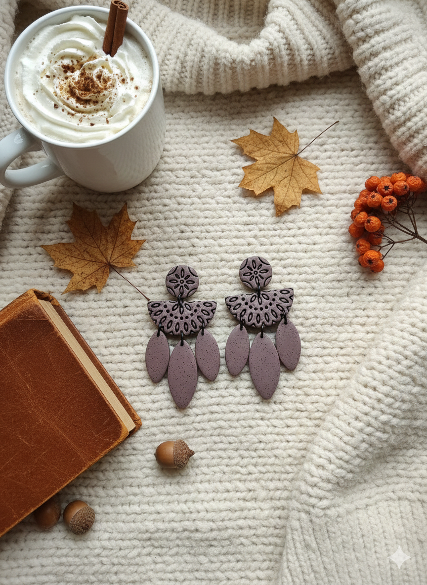 The Florence - Chandelier Style Embossed Polymer Clay Dangle Earrings