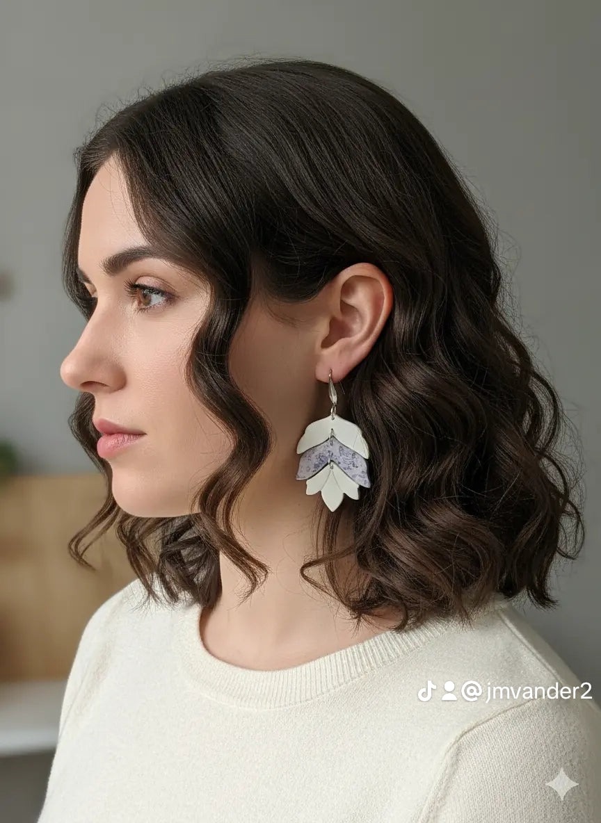 Polymer Clay Tiered Leaf Dangle Earrings