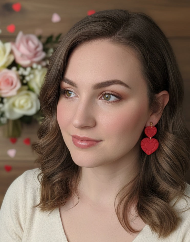 The Zara Hearts - Embossed Grooves Dangle - Polymer Clay Earrings