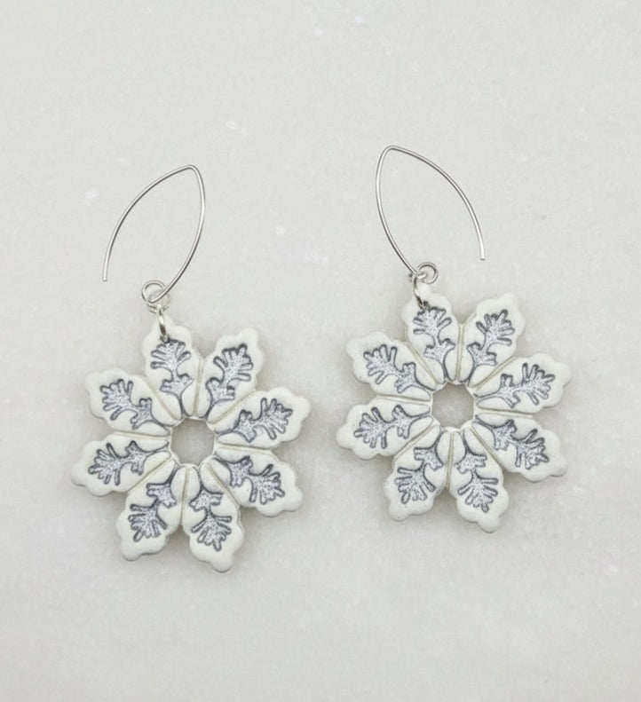 Polymer Clay Snowflake Dangle Earrings