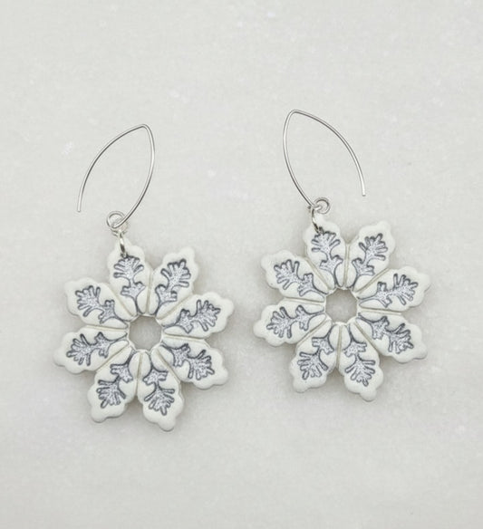 Polymer Clay Snowflake Dangle Earrings