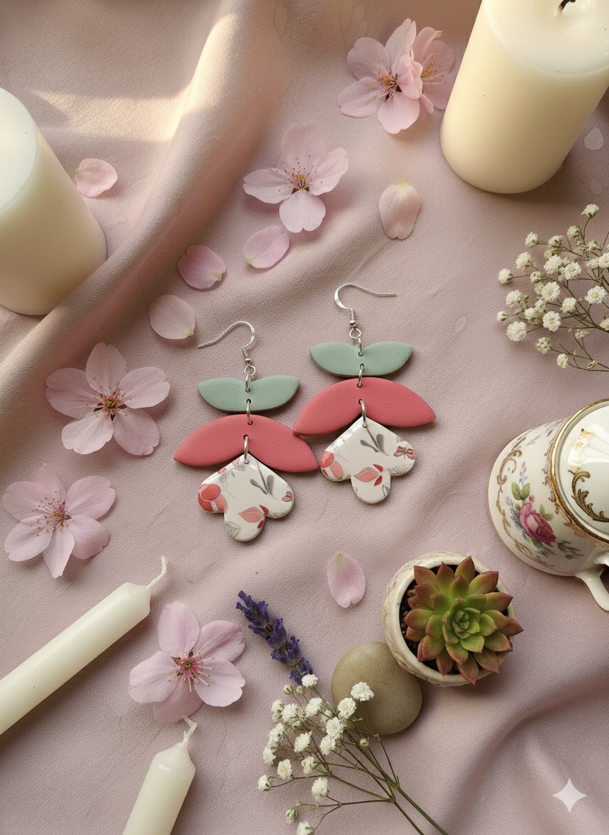 Romantic Garden Petal Drop Polymer Clay Earrings