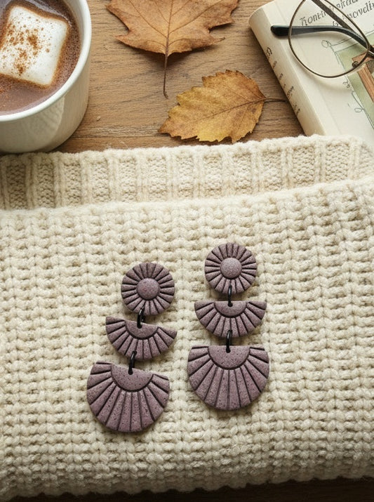 The Sedona - Grooved Embossed Multi Layer Dangle Earring - Polymer Clay