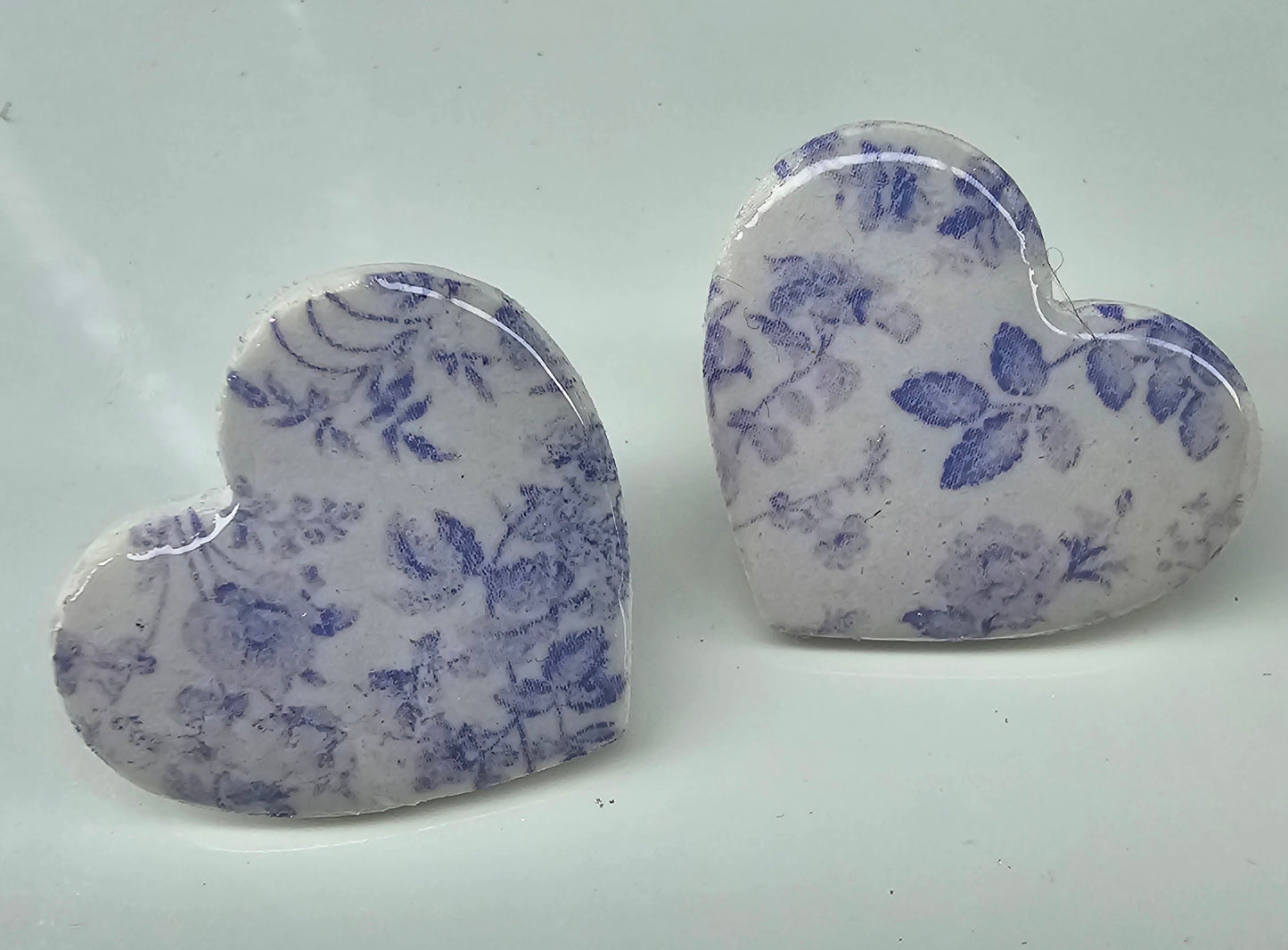 Polymer Clay Delft Blue Heart Stud Earrings